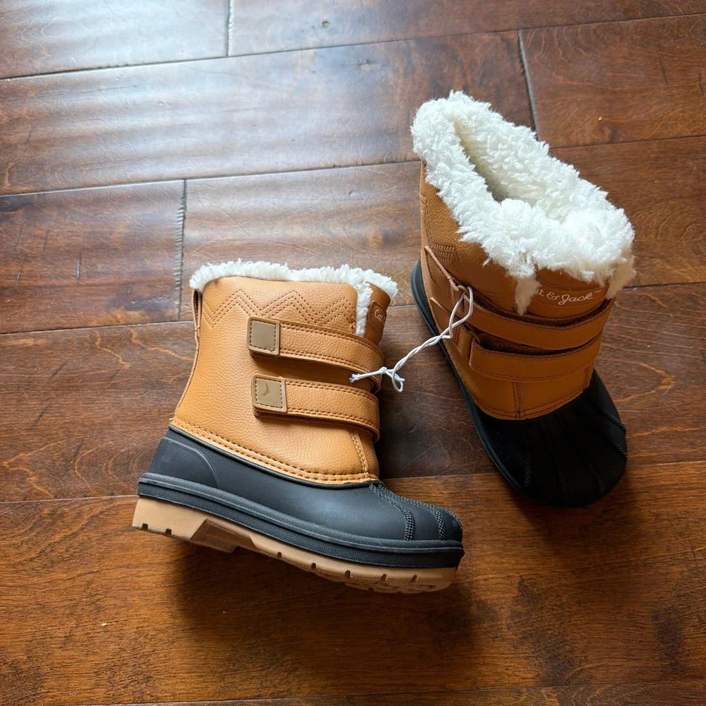 Cat & Jack Denver Tan Waterproof Snow Boots Faux Fur Trim Toddler Size 10 NEW